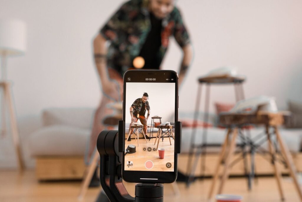 A Man Creating a Video Content using His Phone